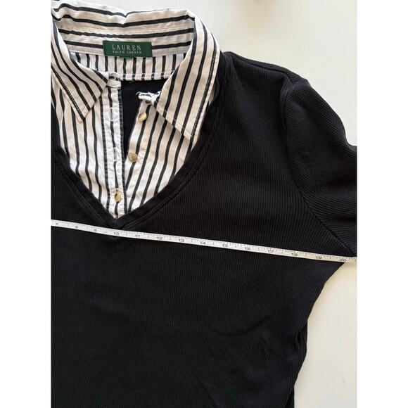 Lauren Ralph Lauren y2k knit sweater button down layered stripe black white work - Picture 6 of 9
